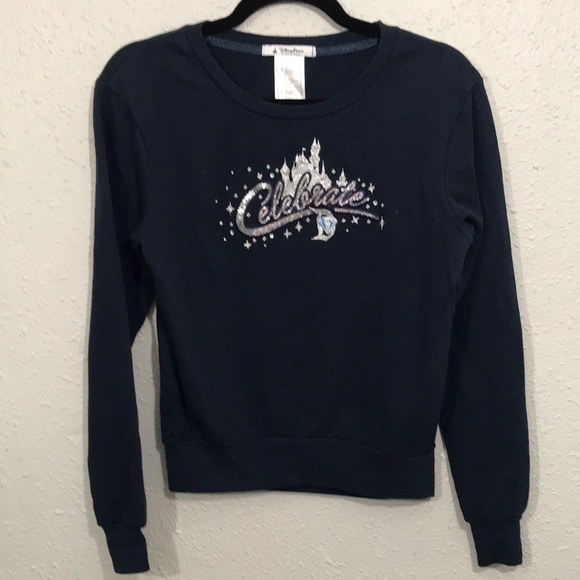 Disney Parks Diamond Celebration 60 Yrs Navy Embellished Sweatshirt Size S - Picture 1 of 7
